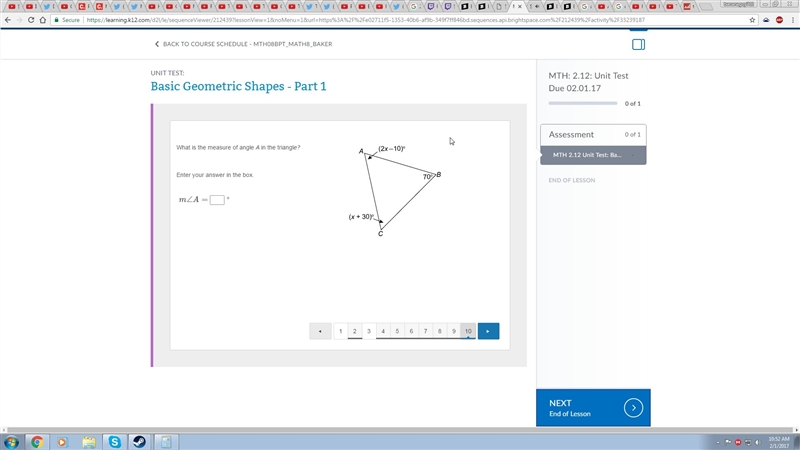 What is the measure of angle A in the triangle?-example-1