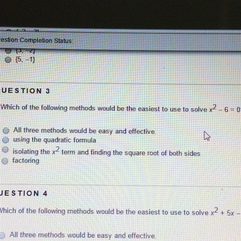 What is the easiest to use to solve x2-6=0?-example-1