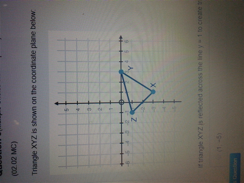 If triangle XYZ is reflected across the line y = 1 to create triangle X'Y'Z', what-example-1