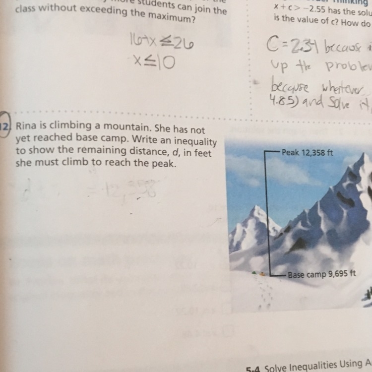 Write an inequality to show the remaining distance, d, in feet must she climb to reach-example-1