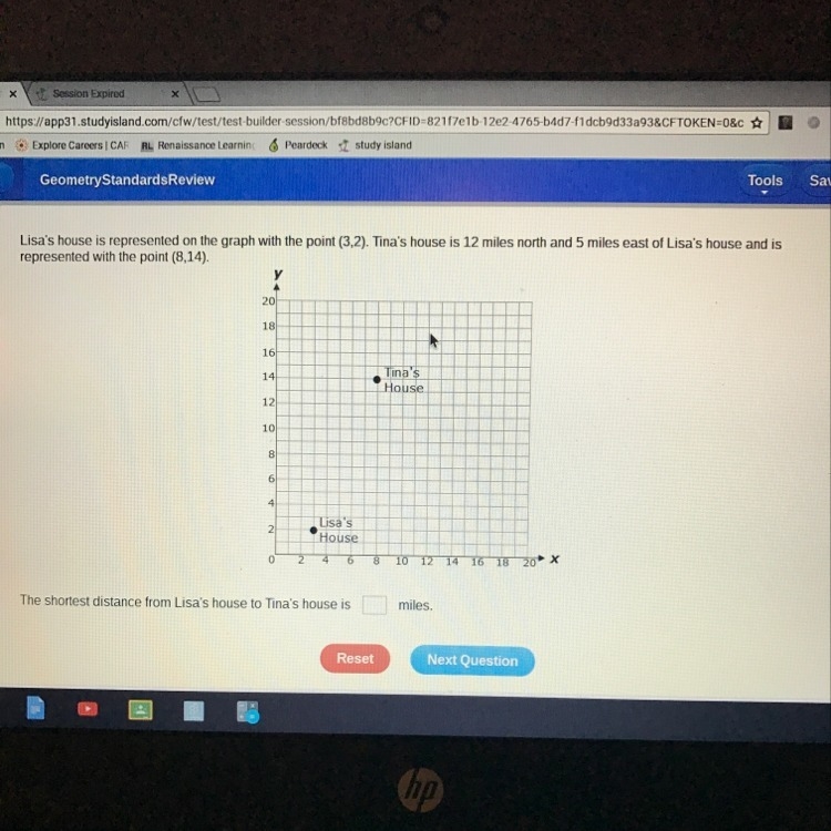 Lisa's house is represented on the graph with the point (3,2). Tina's house is 12 miles-example-1