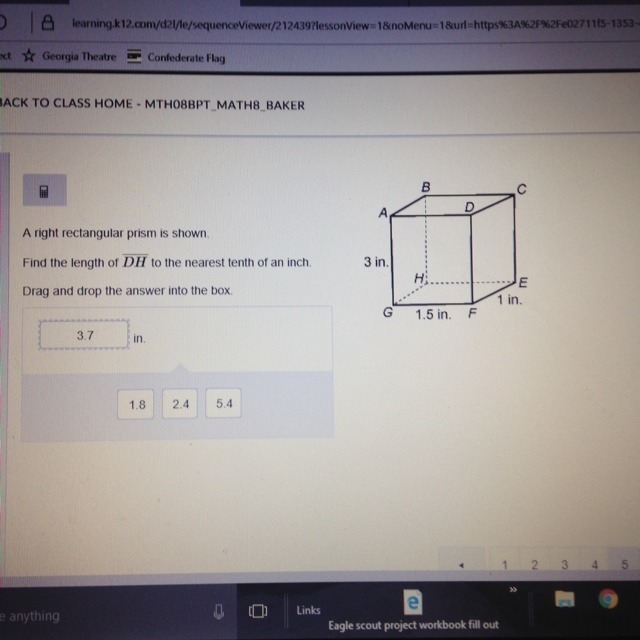 A right rectangular prism is shown. Find the length of DH to the nearest tenth of-example-1