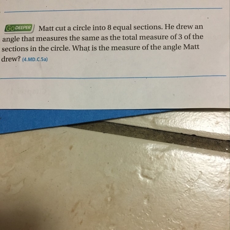 May cut a circle into 8 equal sections. He drew an angle that measures the same as-example-1