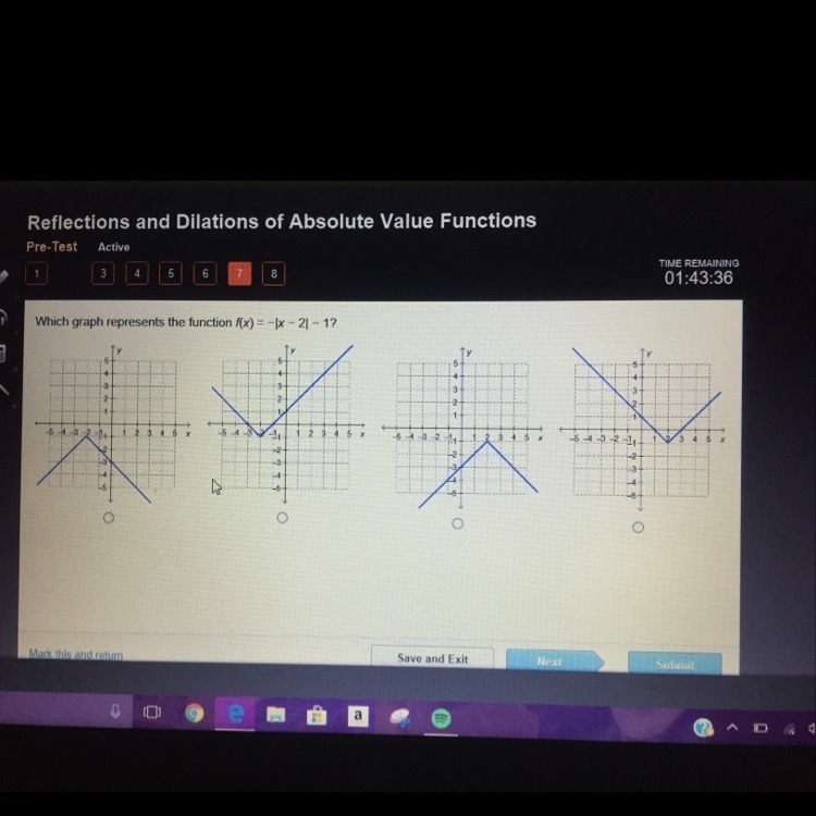 Which graph represents the function f(x) = −|x − 2| − 1?-example-1