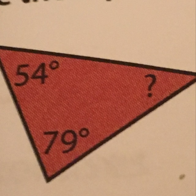 What is the unknown angle measure in the triangle?-example-1