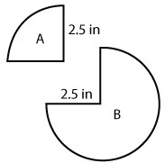 A portion of a circle is removed resulting in figures A and B. The area of figure-example-1