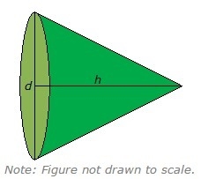 If the height of the cone, h, is 10 millimeters and the diameter of the base, d, is-example-1