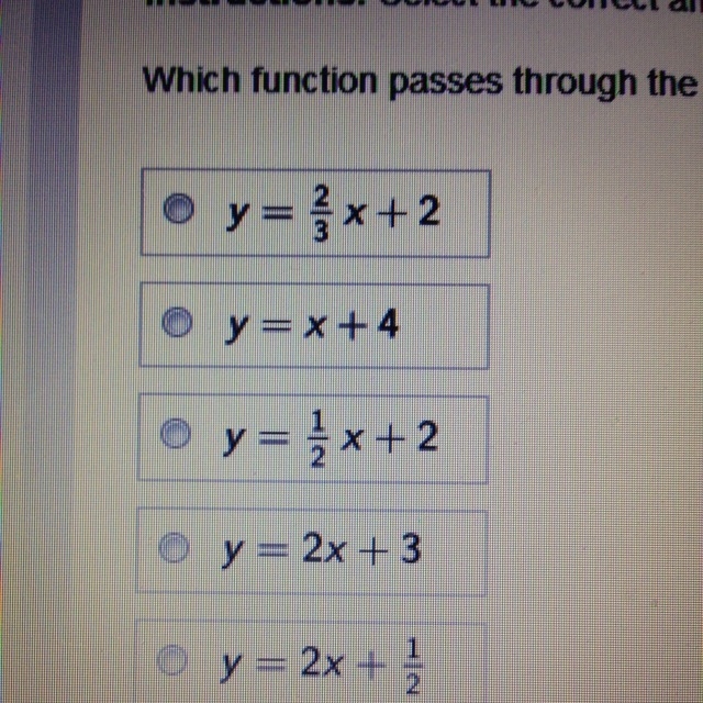 Which function passes through the points (2,3) and (4,4)?-example-1