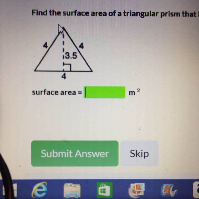 Find the surface area of a triangular prism that has a height of 11 meters and the-example-1