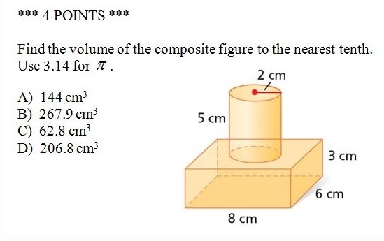 Find the volume of the composite figure to the nearest tenth. Use 3.14 for n-example-1