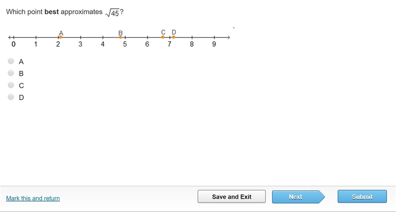 Which point best approximates √45 LIFE OR DEATH PLEASE HELP-example-1