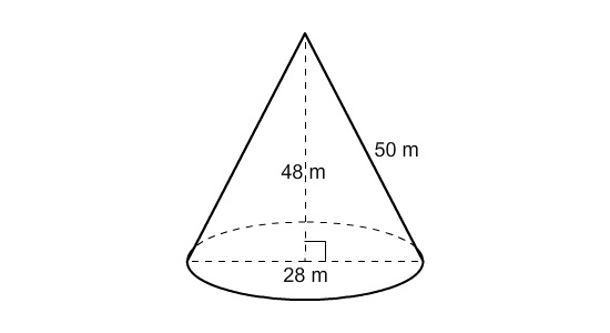 What is the surface area of the cone to the nearest whole number? Use 3.14 for π. 2,198 m-example-1