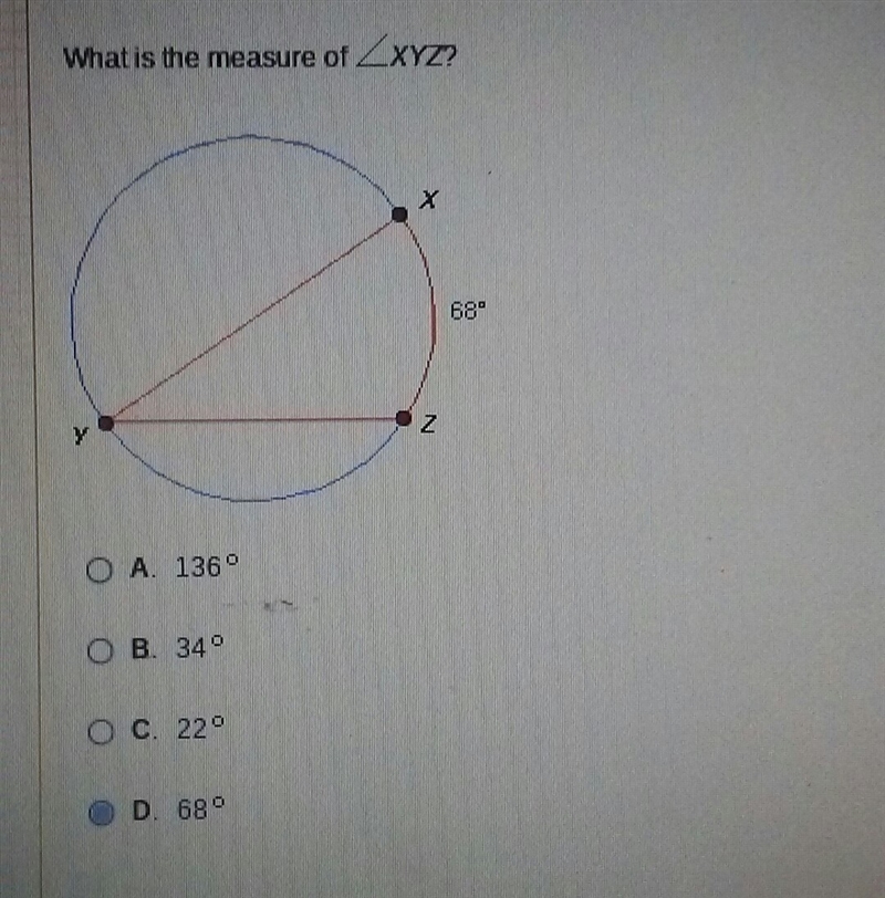 What is the measure of angle XYZ - geometry multiple choice ( 10 POINTS )-example-1