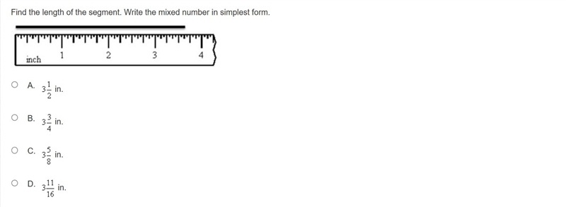 Find the length of the segment. Write the mixed number in simplest form. A. in. B-example-1