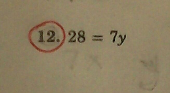 What is 28 = 7y in multiplication Solve and write Multiplcation Equations lesson 4 skills-example-1