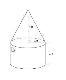 The figure is made up of a cylinder and a cone. What is the volume of the figure? Enter-example-1