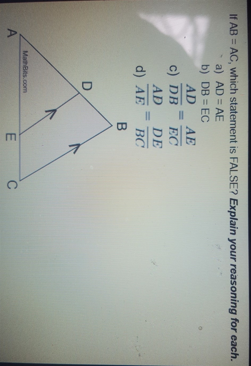 If AB = AC, which statement is FALSE?-example-1