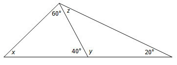 Find the values of angles x, y, z.-example-1