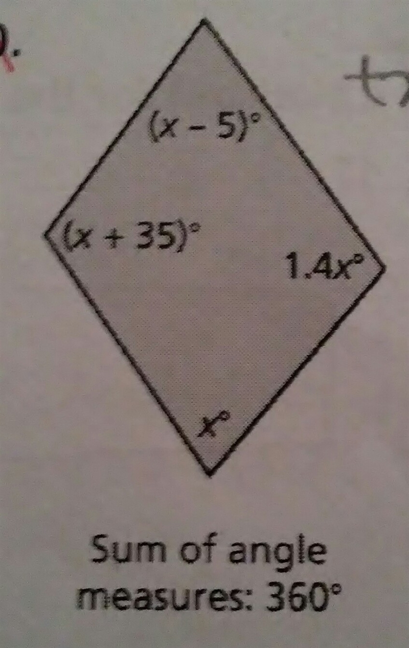 Please help! Find the value of X and then Find the angle measures.-example-1