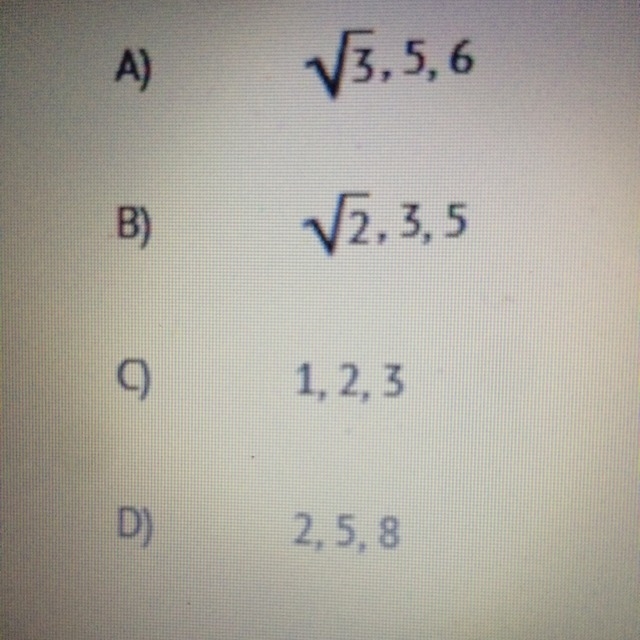 Which side lengths can represent the sides of a triangle?-example-1