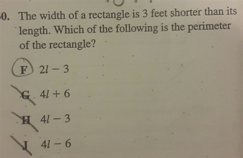 The width of a rectangle is 3 feet shorter than its length.which of the following-example-1