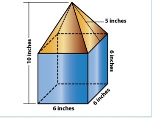 The base of the solid figure shown is a cube with sides that measure 6 inches. The-example-1