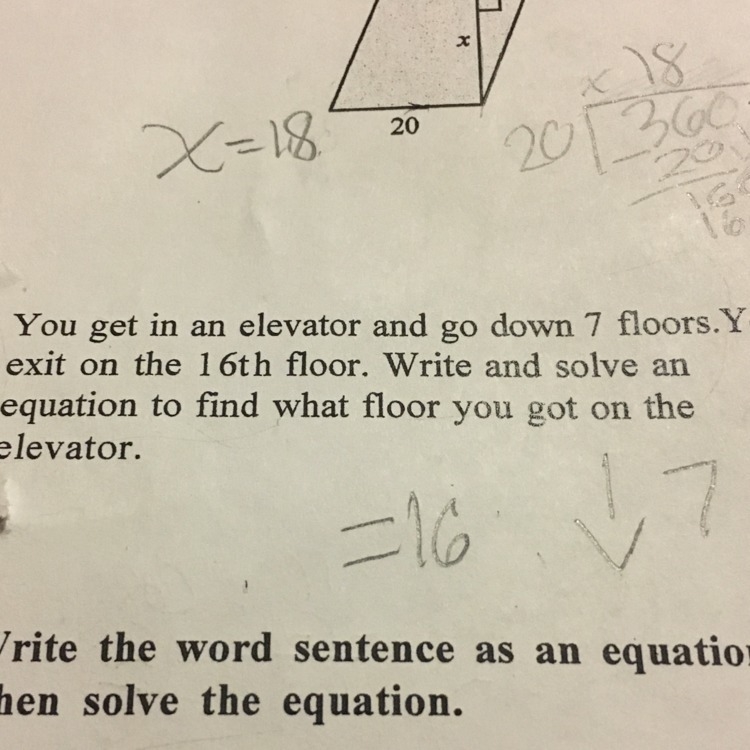 You get in an elevator and go down 7 floors. You exit on the 16th floor. Write and-example-1