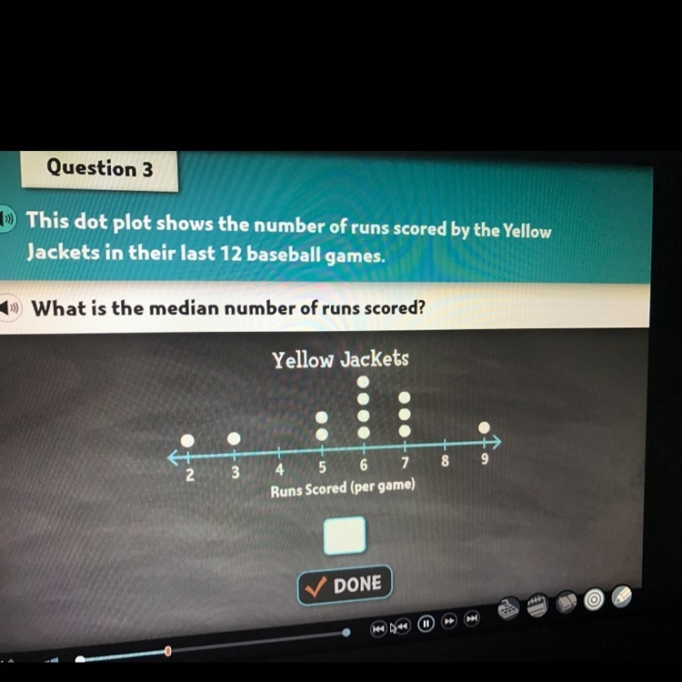 The dot plot shows the number of runs scored by the yellow jackets in their last baseball-example-1