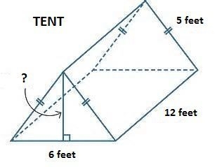 Sam’s tent has slanted sides that are each 5 feet long with a bottom 6 feet across-example-1