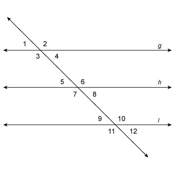 HELP! HELP! HELP! Lines g, h, and l are parallel and m 1 = 52°. What is m 11? A. 38° B-example-1