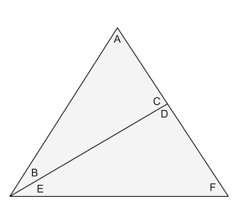 In the figure, angle E measures 30°, angle F measures 57°, and angle B measures 27°. What-example-1