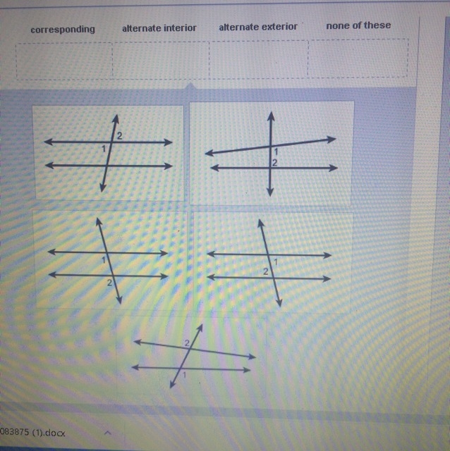 ASAP help classify each pair of numbered angles-example-1