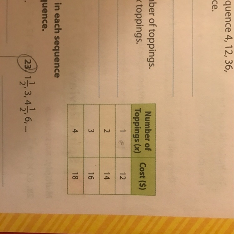 The table shows the cost of a pizza based on the number of toppings. Write a function-example-1