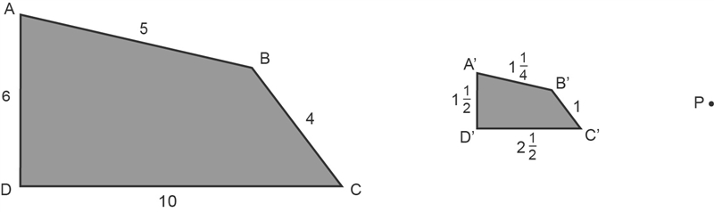 Quadrilateral A’B’C’D’ is a dilation of quadrilateral ABCD about point P. Quadrilateral-example-1