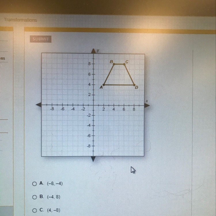 If the trapezoid below is reflected across the x-axis, what are the coordinates of-example-1