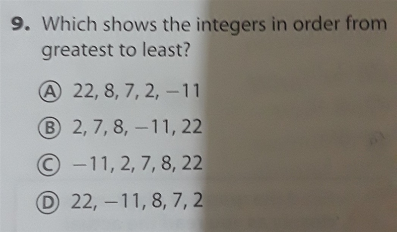 Which shows the integers in order from least to greatest (22 , 8 , 7 , 2 , -11 )-example-1