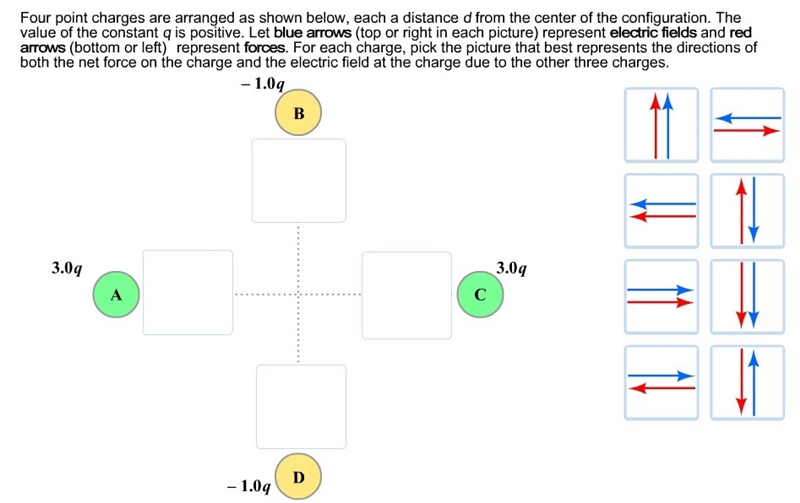 Four point charges are arranged as shown below, each a distance d from the center-example-1