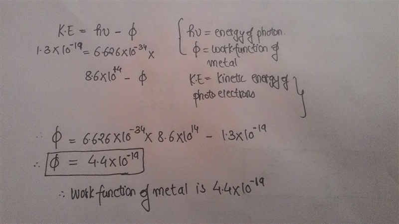 Electromagnetic radiation with a frequency of 8.6 x 1014 hz incident on an unknown-example-1