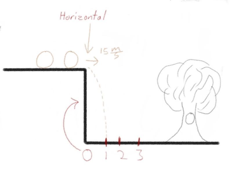 A projectile leaves a rock that is 5 meters high, with a horizontal velocity of Vox-example-1