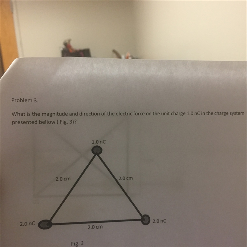 What is the magnitude and direction of the electric force on the unit charge 1.0nC-example-1