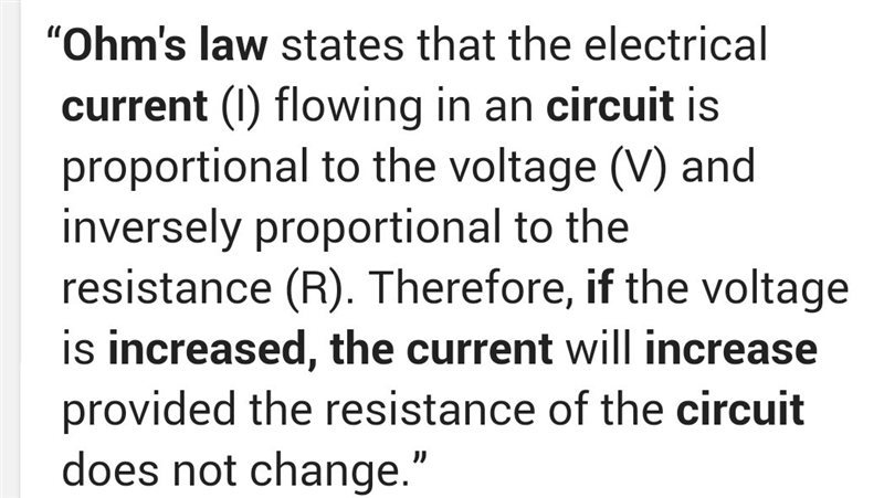 According to Ohm's law, the current in a circuit increases if the __________ increases-example-1