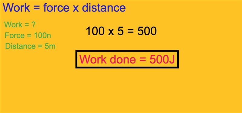 Calculate the amount of work done if you use a 100 N force to push a 50 kg box 5 m-example-1