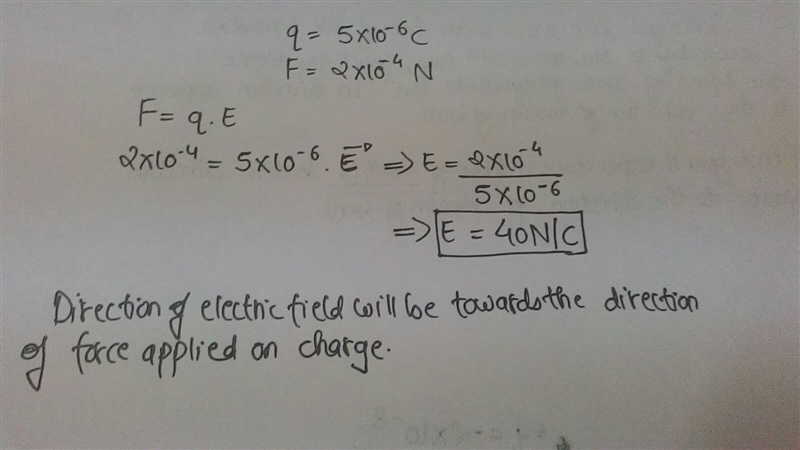 A positive test charge of 5.0×10^-6 C is in a mood and electric field that exerts-example-1