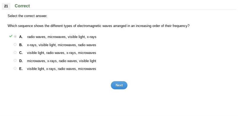 Which sequence shows the different types of electromagnetic waves arranged in an increasing-example-1