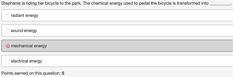 Stephanie is riding her bicycle to the park. The chemical energy used to pedal the-example-1