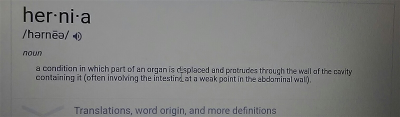 What is a hernia? (A)cold sores (B)an inflammation (C)a protrusion (D)a congenital-example-1