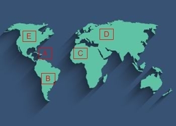 Five locations are marked on the world map. Which location is most prone to hurricanes-example-1