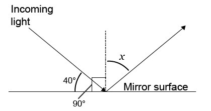 The value of x in the diagram is ___ °. 40 50 90 180-example-1