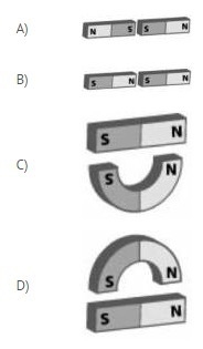 Which pair of magnets will ATTRACT each other? a Question 17 options: A B C D-example-1