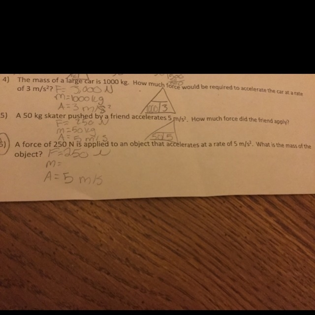 A force of 250 and is applied to an object that accelerates at a rate of 5 m/s squared-example-1